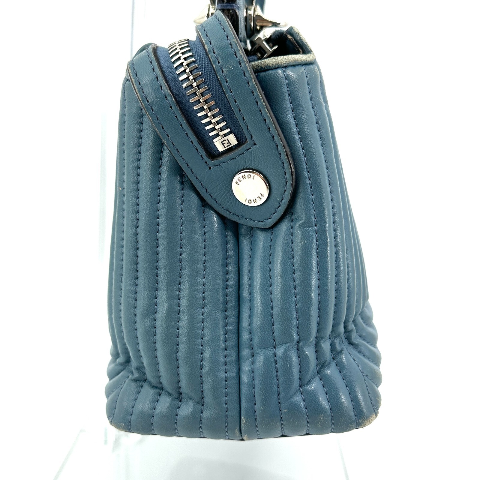 FENDI Dotcom Mini Women’s Handbag Blue Quilted Leather Top Handle Bag