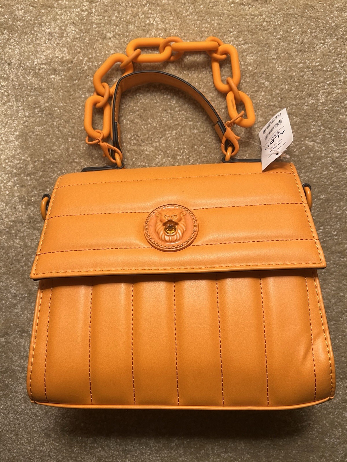 ALDO Orange Top Handle Satchel Bag Lion Medallion Detachable Strap Small