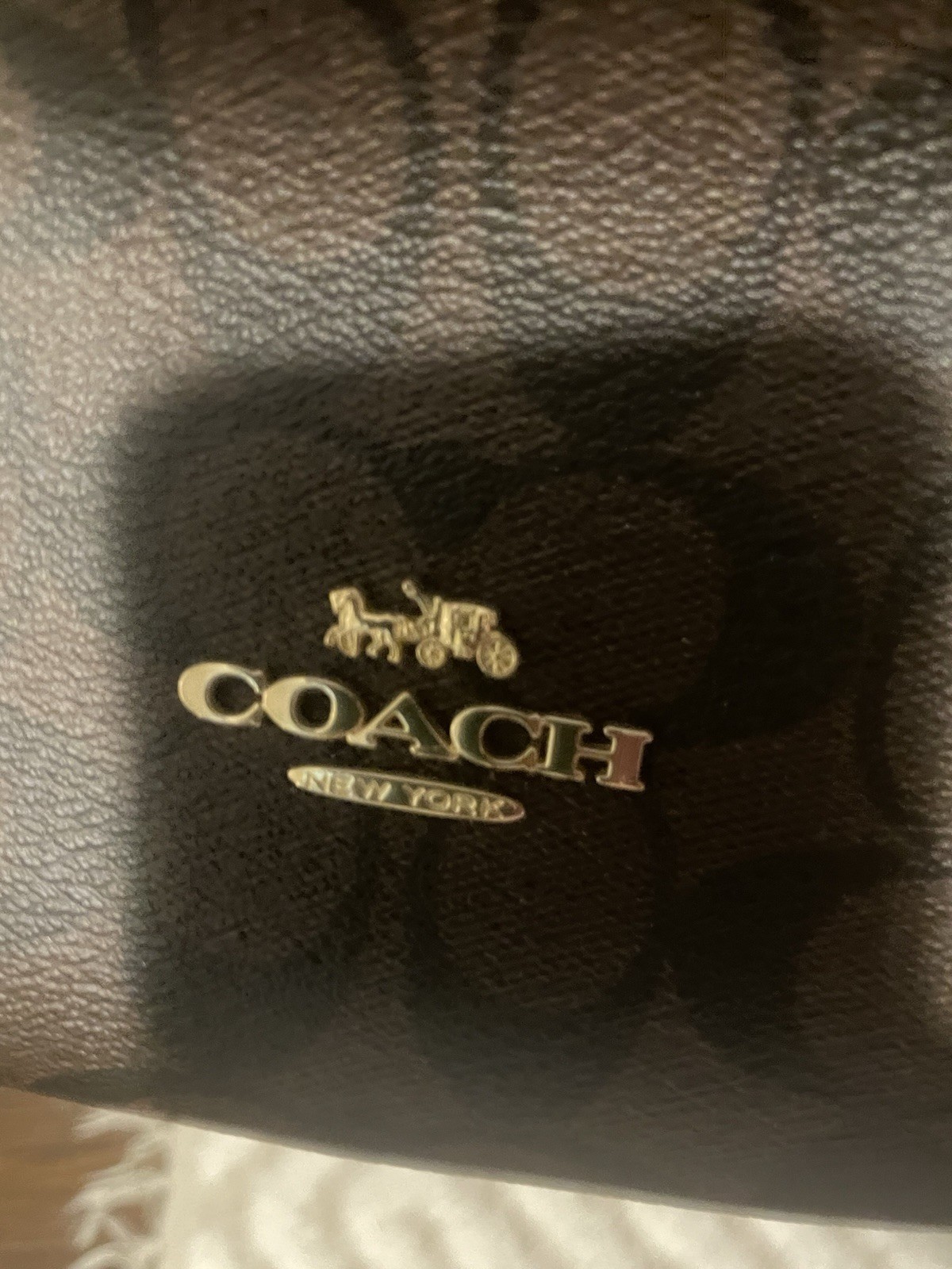 Coach Signature Logo Shoulder Bag Brown/Red Zip Closure Gold Hardware Charm