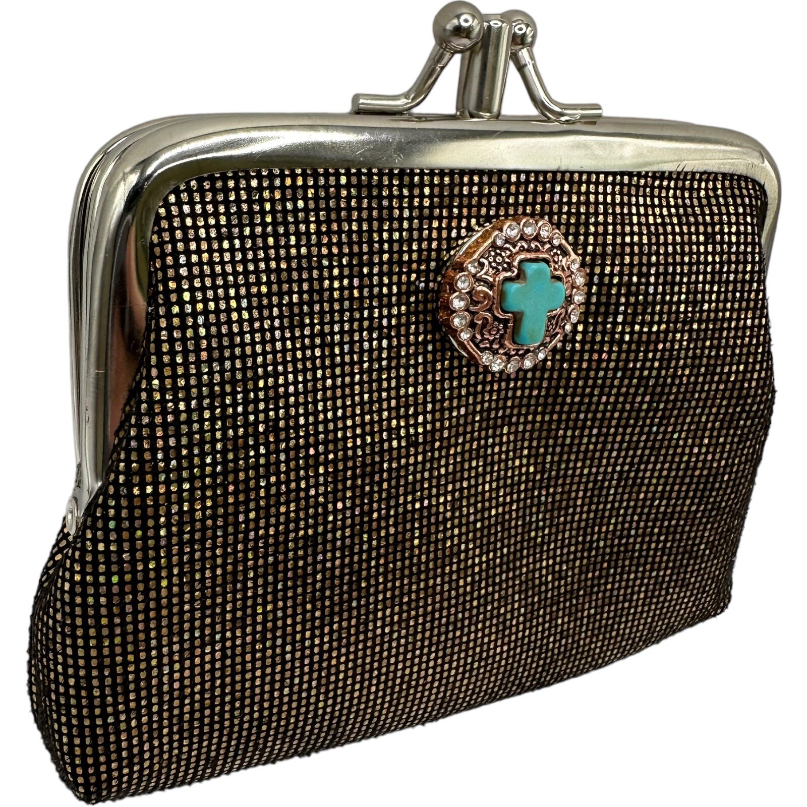 Snap Jewelry Micro Purse Muted Gold Credit Card Clutch 18mm Turquoise Cross NWT