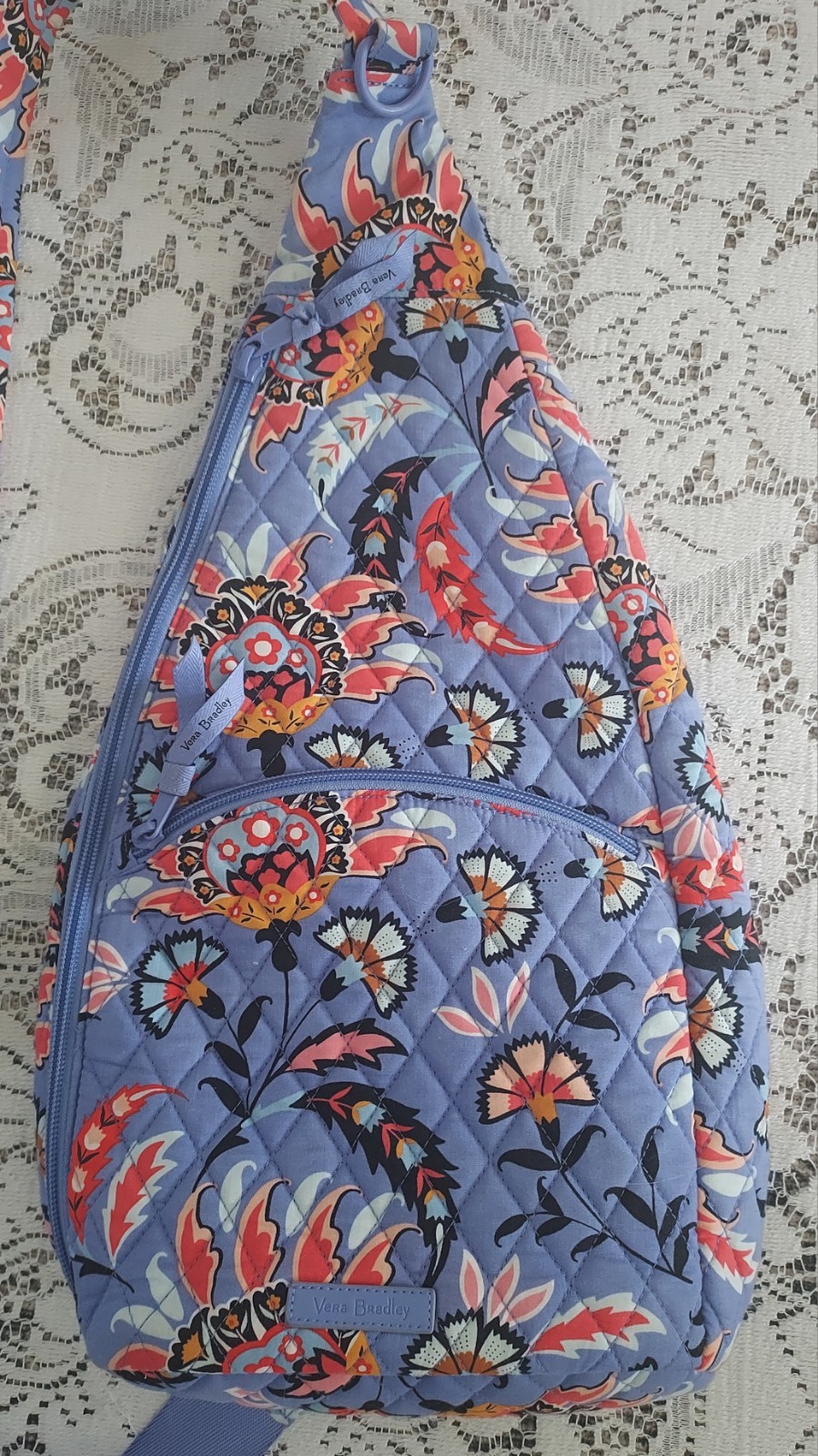 Vera Bradley Mural Garden Essential Compact Sling Bag Backpack Crossbody Purple