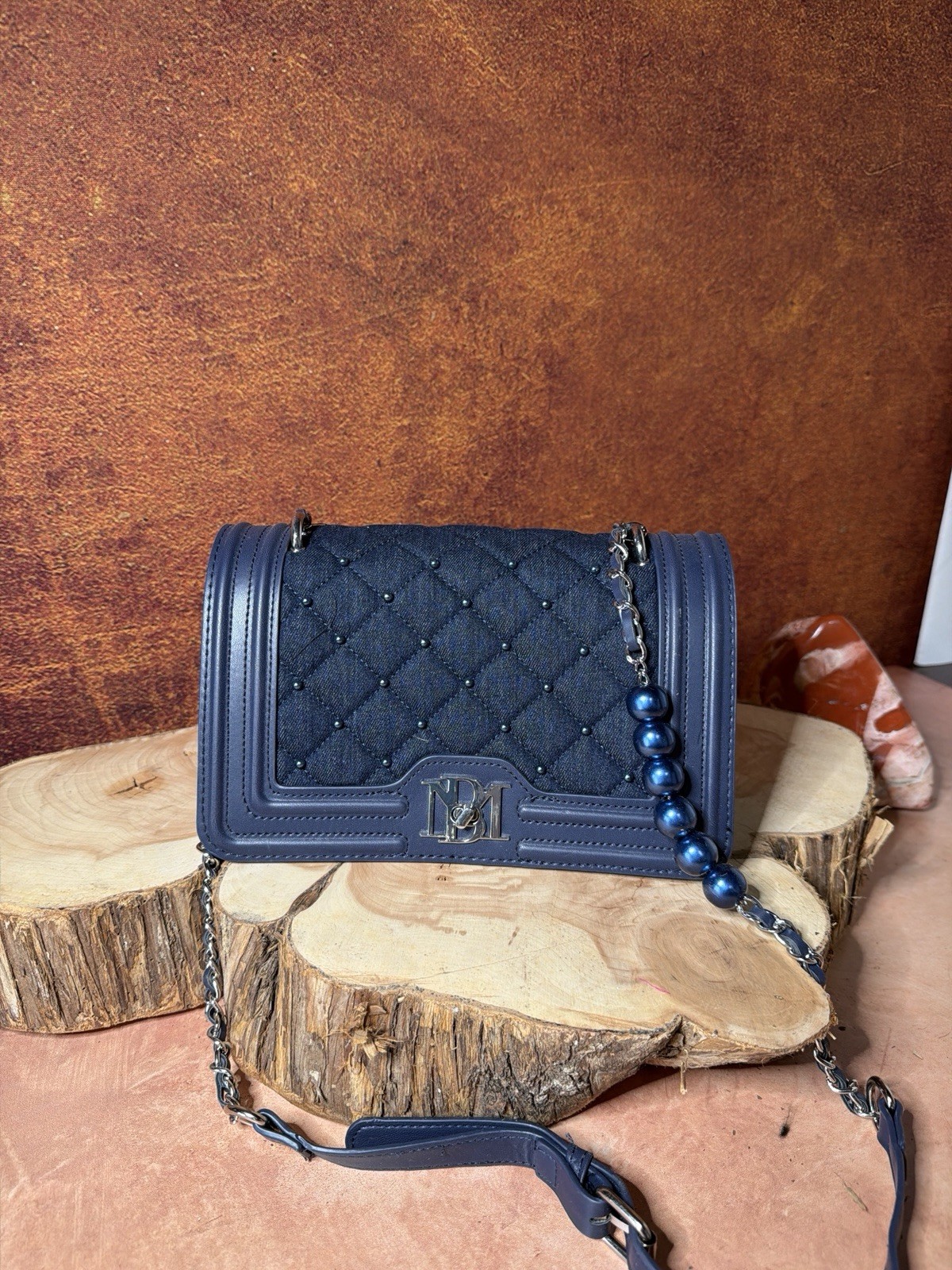 Badgley Mischka Quilted Denim Crossbody Navy Bag NWT (MSRP: $159)