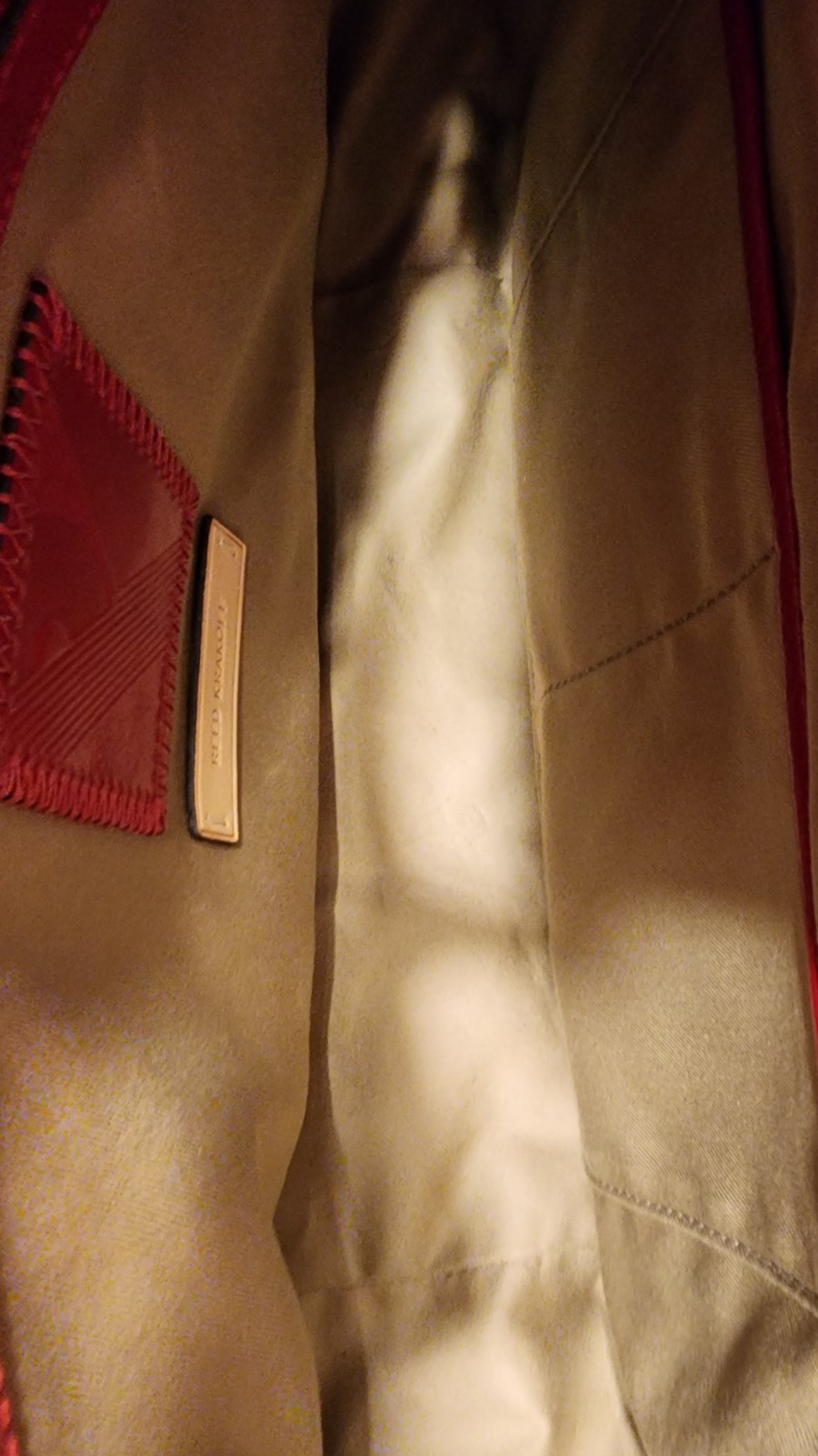 red leather Reed Krakoff Boxer Tote Bag, dual rolled handles & belt detailing.