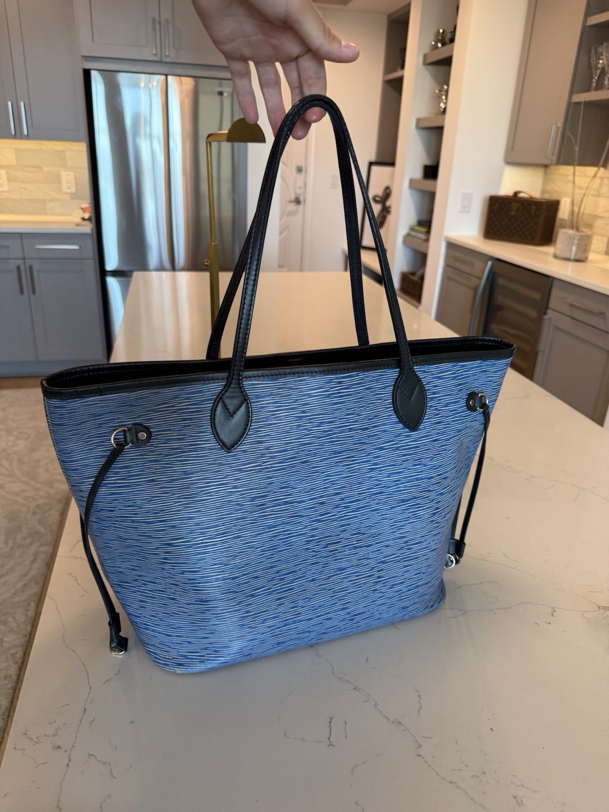 Louis Vuitton Neverfull MM Epi Blue/Black Tote Bag w/ Pouch & Strap
