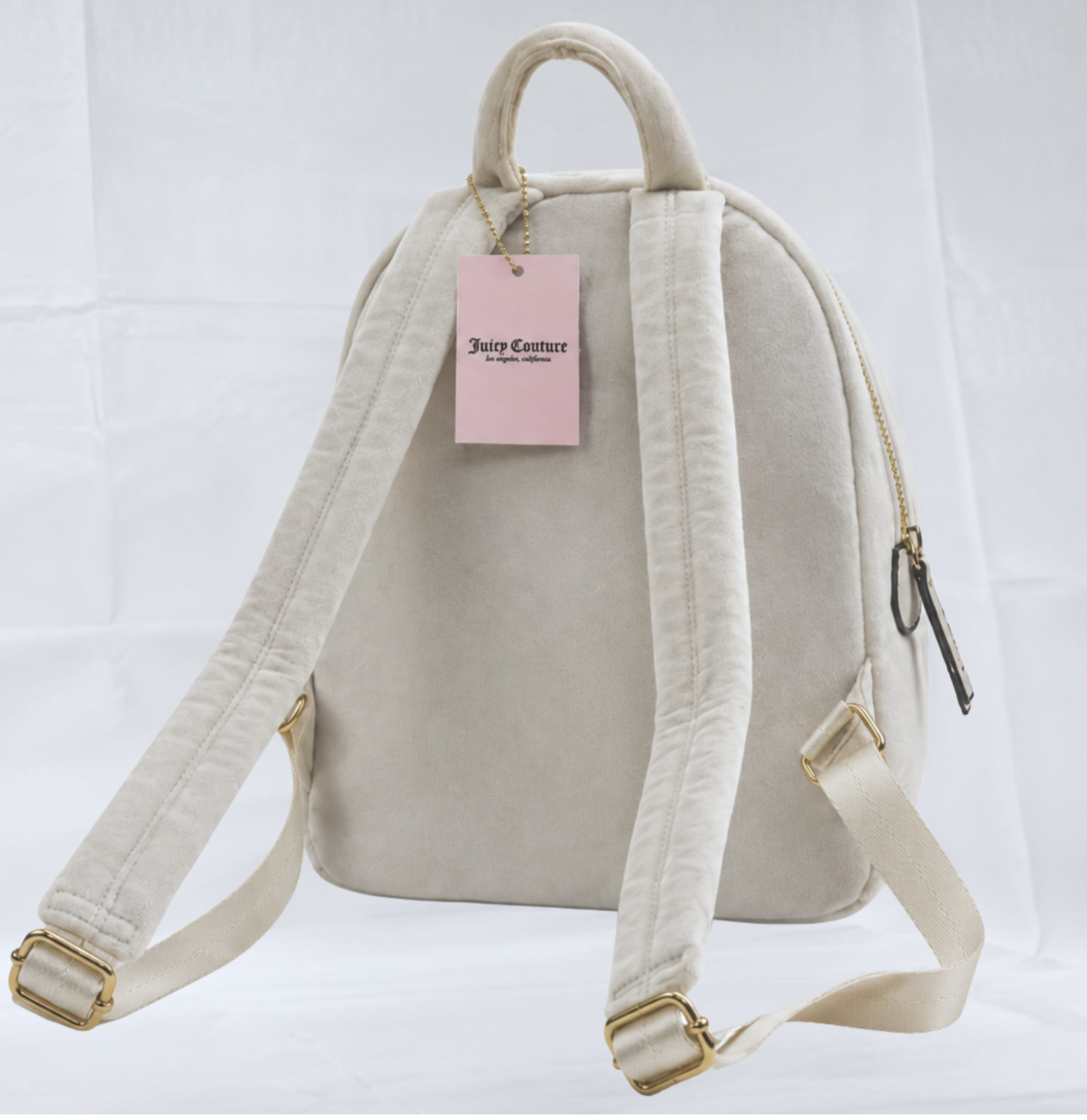 Juicy Couture Mini Backpack Ivory Velvet Rhinestone Logo Gold Hardware NWT