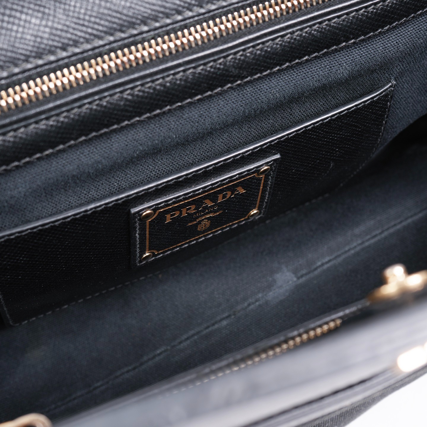 Prada Esplanade Black Canvas Saffiano Leather Front Pocket Tote Handbag