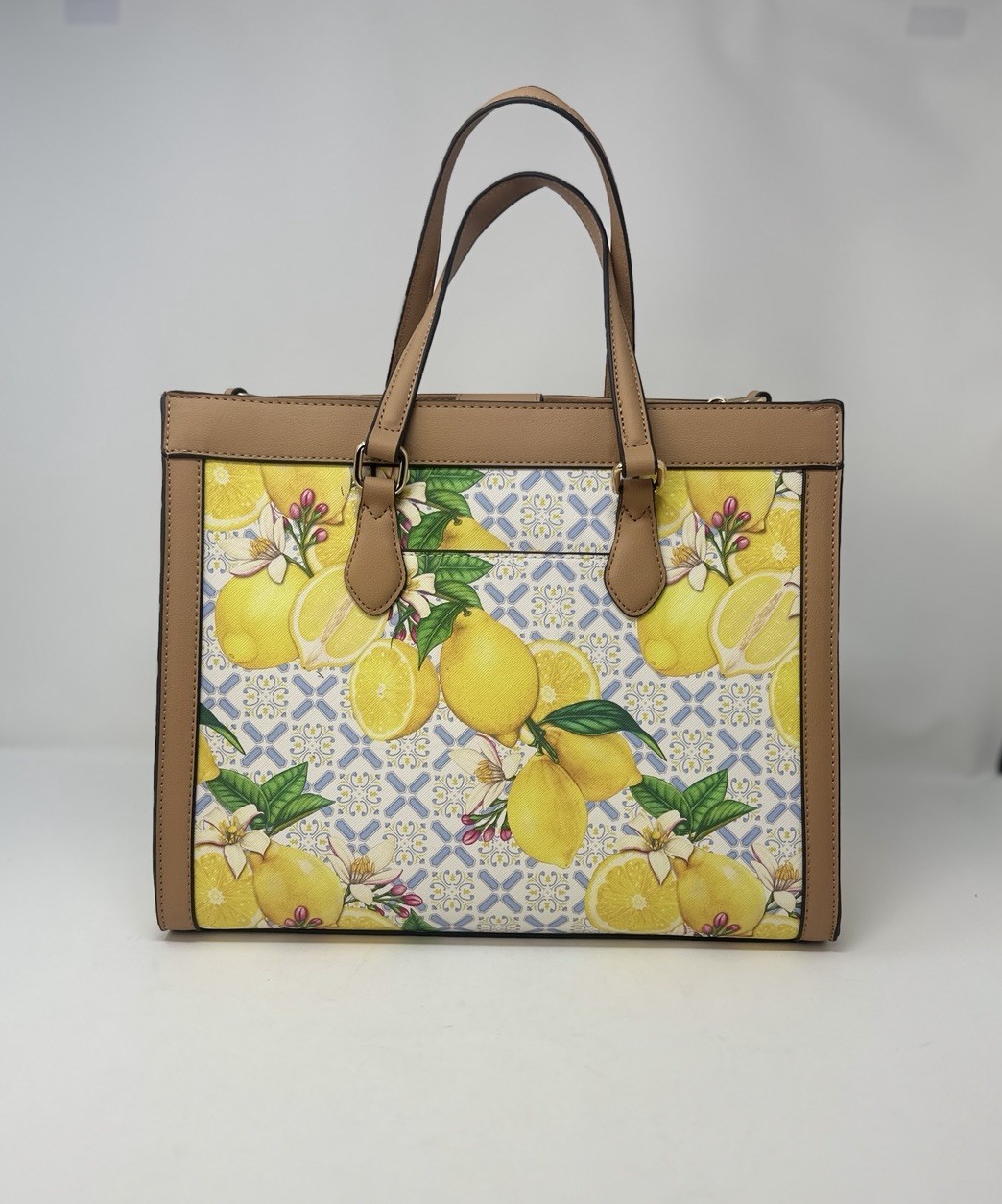 Giani Bernini Handbag Yellow Lemon Print Saffiano Medium Book Tote Purse