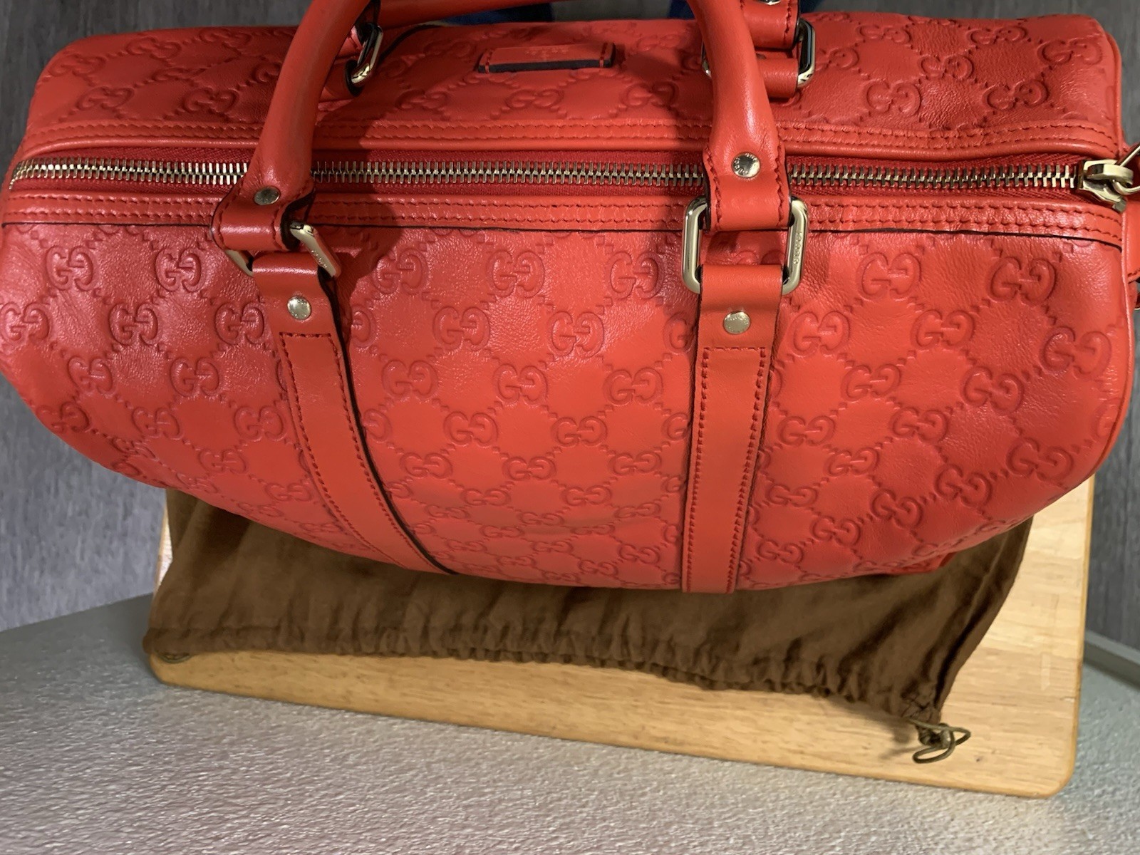 gucci joy boston Satchel bag guccissima leather medium red MINT w/bag