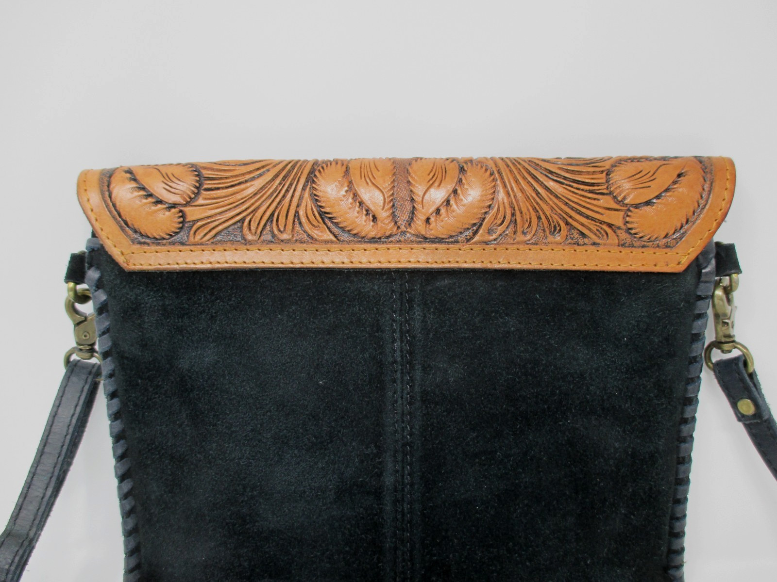 American Darling Tooled Leather Floral Crossbody Bag Western Whipstitch