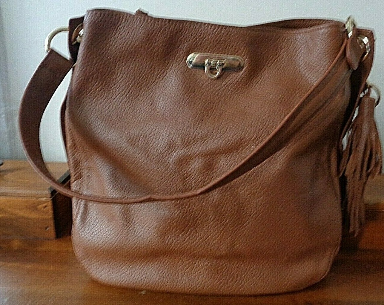 M. LONDON large British tan leather shoulder bag/tote