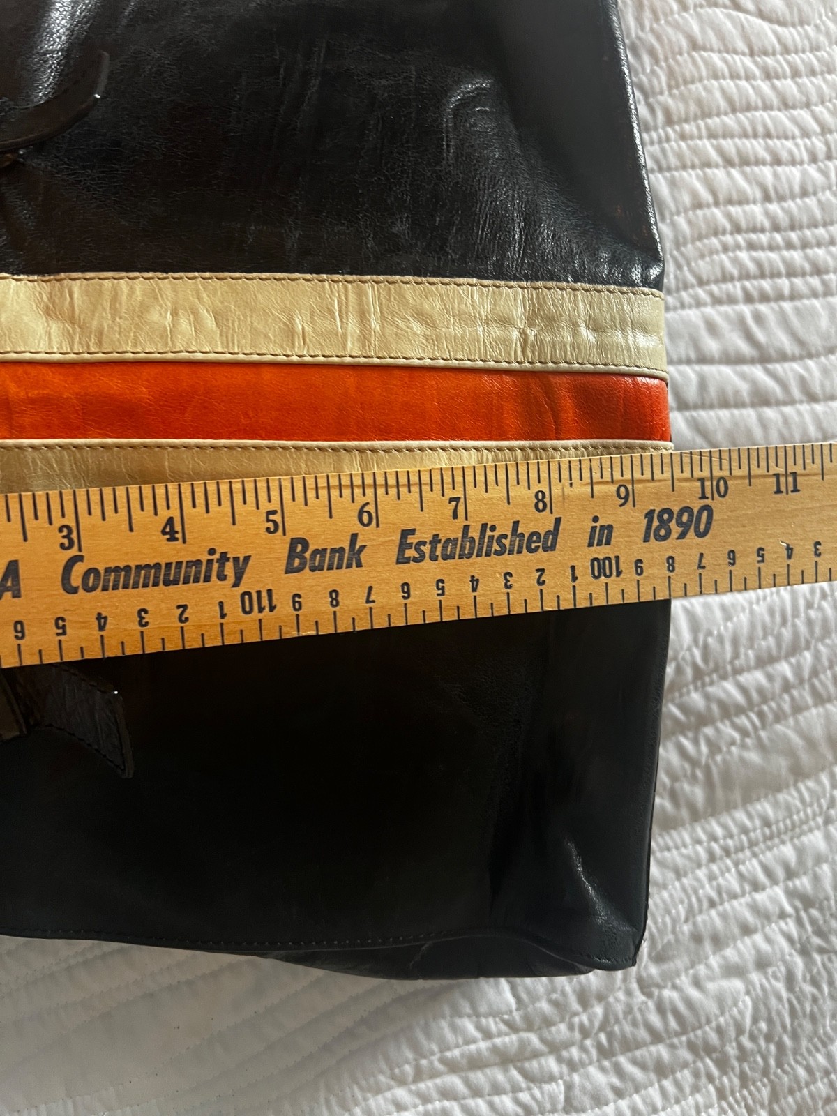 Vintage Kem authentic Italian leather black, orange and beige purse handles