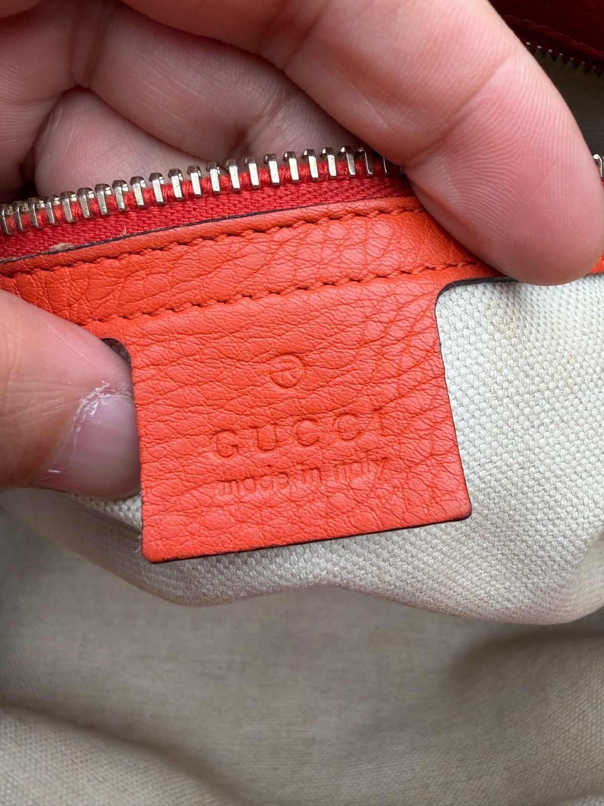 Gucci Bamboo Series Medium Orange Pebbled Cowhide Tote Handbag US Ship