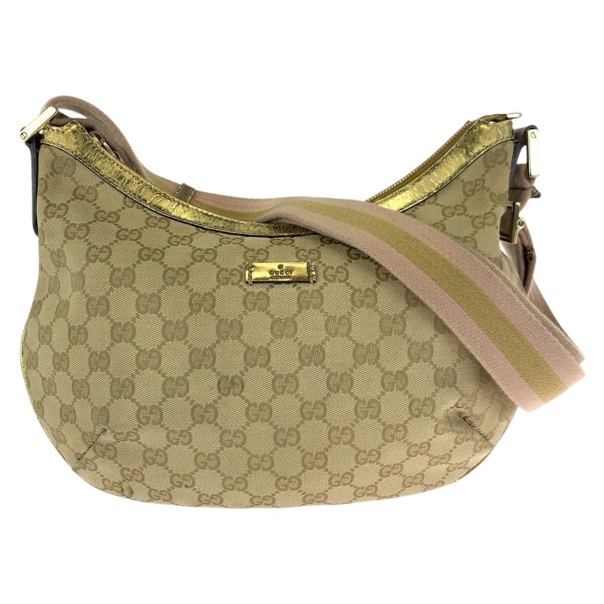 GUCCI 181092 Shoulder Bag Beige Pink Gold Hardware GG canvas/Patent leather GG