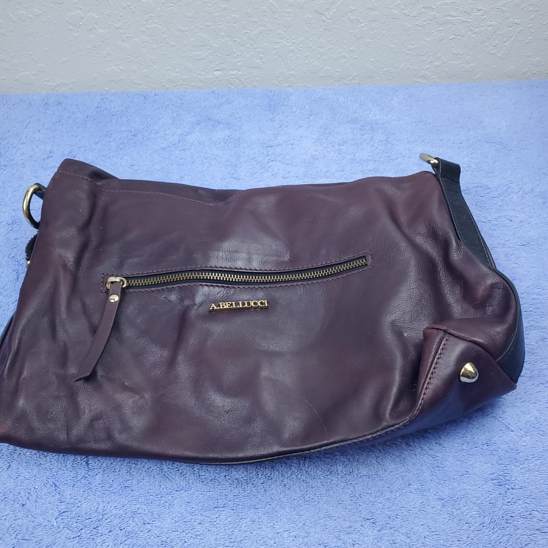 A. Bellucci Purse Burgundy Pebbled Leather Shoulder Bag Made in Italy
