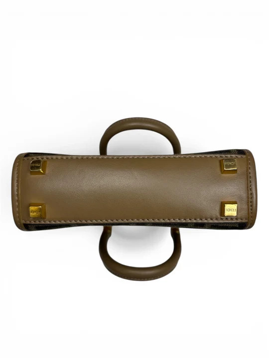 Authentic Fendi Roma Mini Zucca Canvas Shopper Bag Brown Leather Crossbody Mini