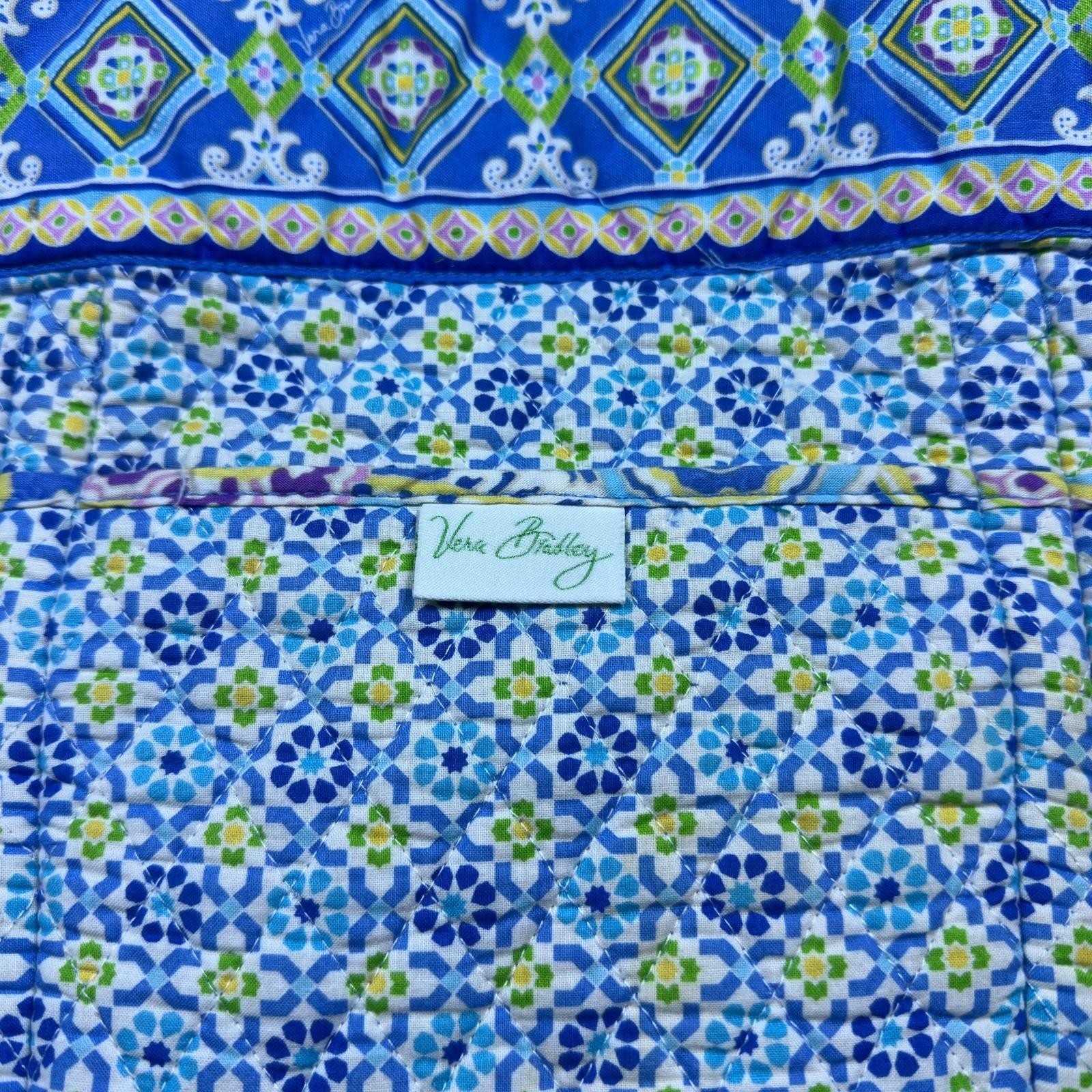 Vera Bradley Tote Bag Womens Large Blue Floral Quilted Cotton Shoulder Handbag