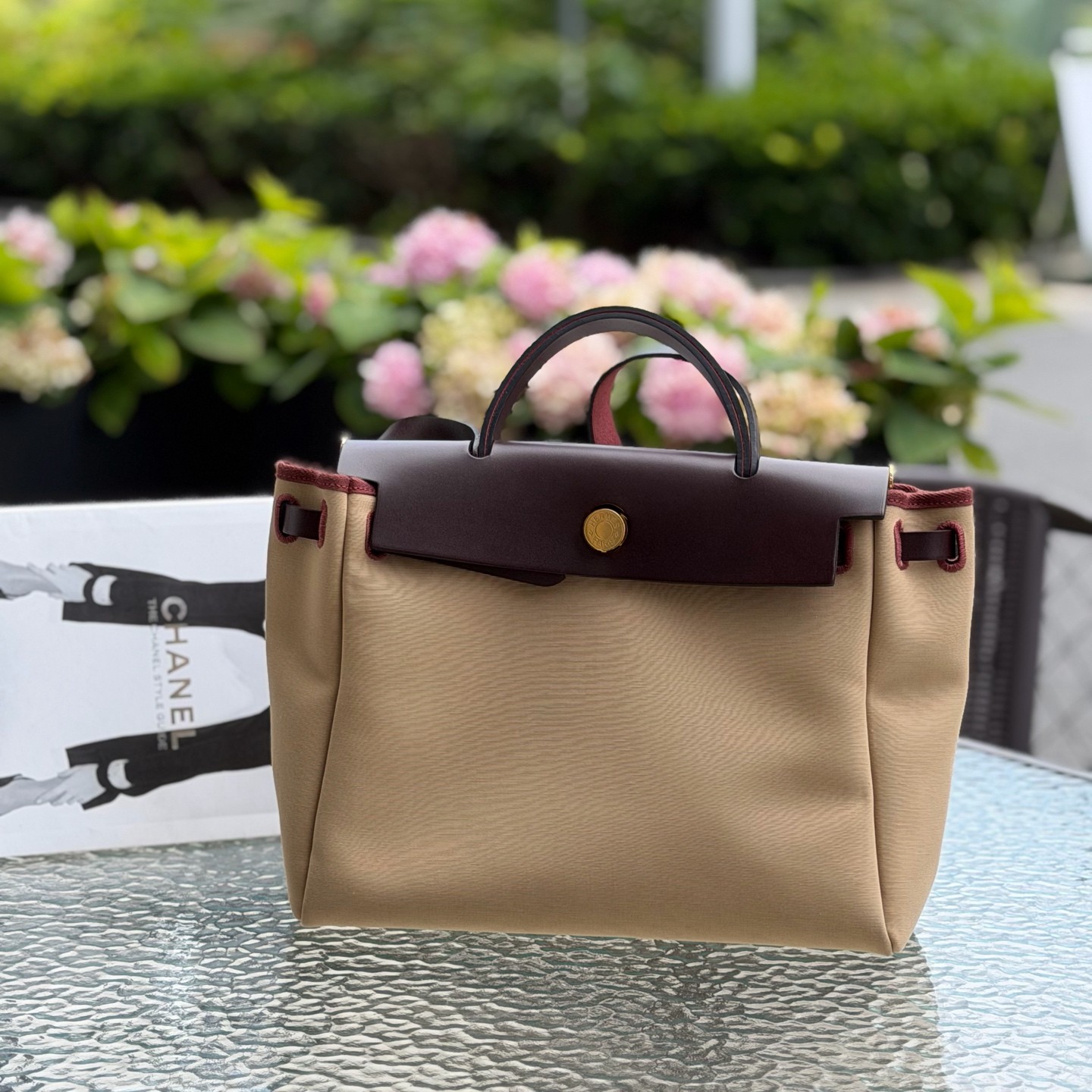Hermes Herbag Normal Trench Beige Ebene Canvas Calf Leather Hand & Shoulder Bag