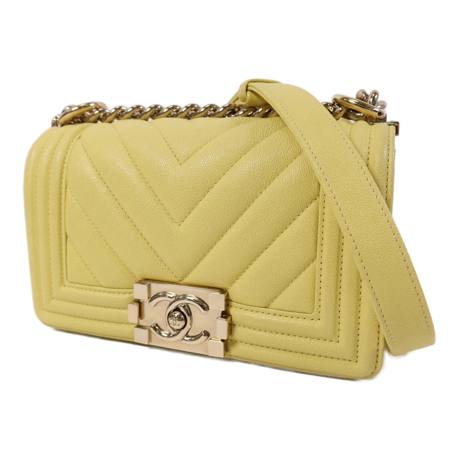 CHANEL CC GHW Boy 20 Chain Shoulder bag A67085 Calfskin Leather Yellow