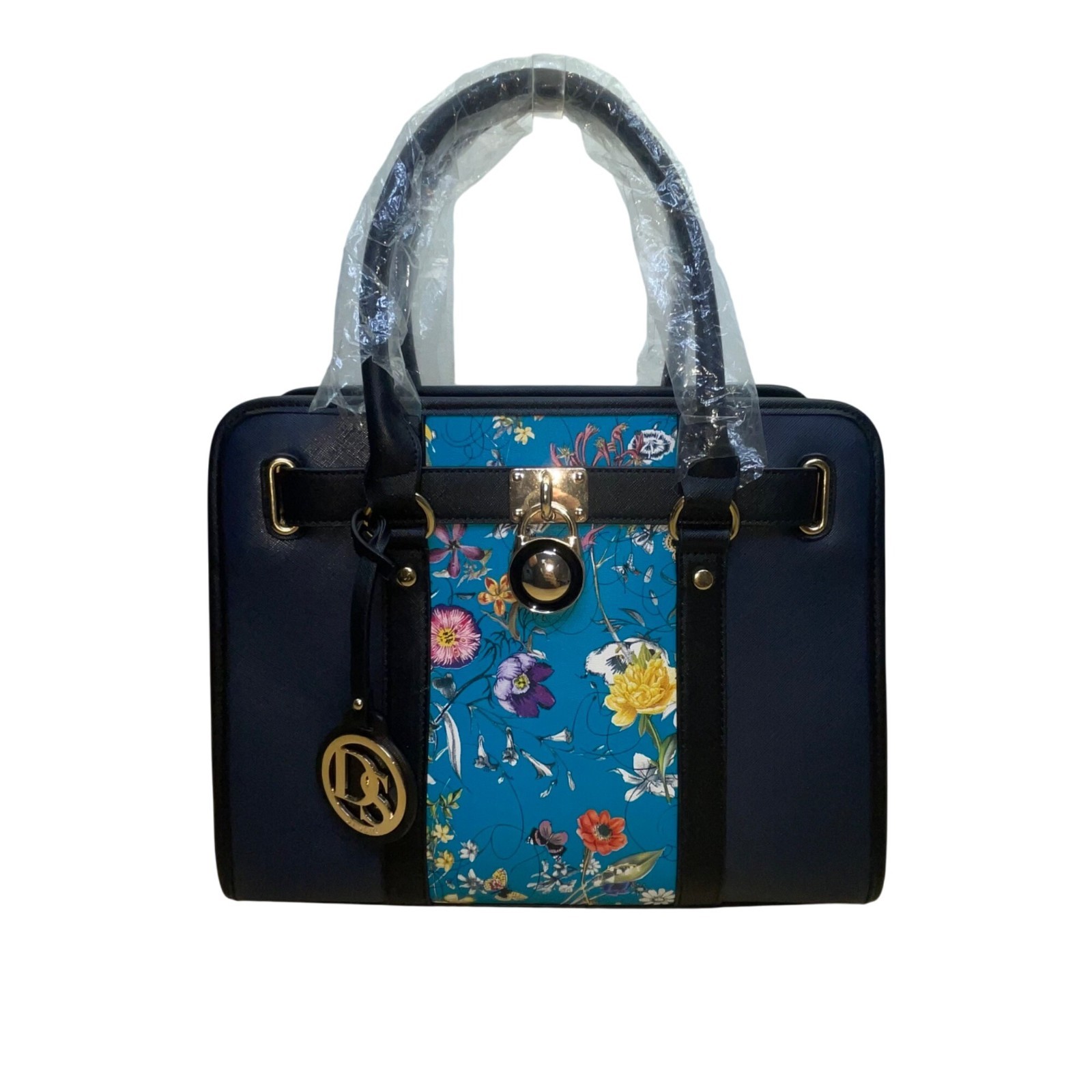 Dasein Navy Blue Floral Faux Leather Tote Bag with matching wallet