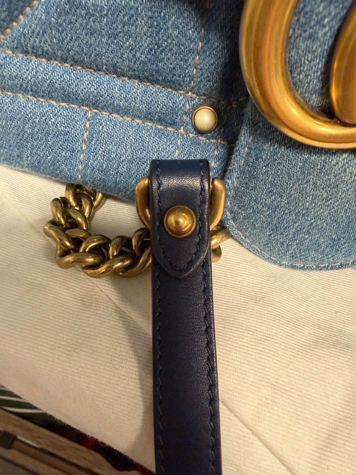 Gucci GG Marmont Chain Shoulder Bag Denim Blue