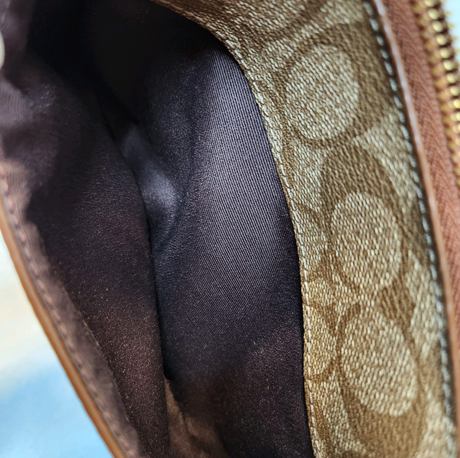 COACH F52657 F52619 Signature East West Pop Crossbody Bag Khaki Saddle Brown Set