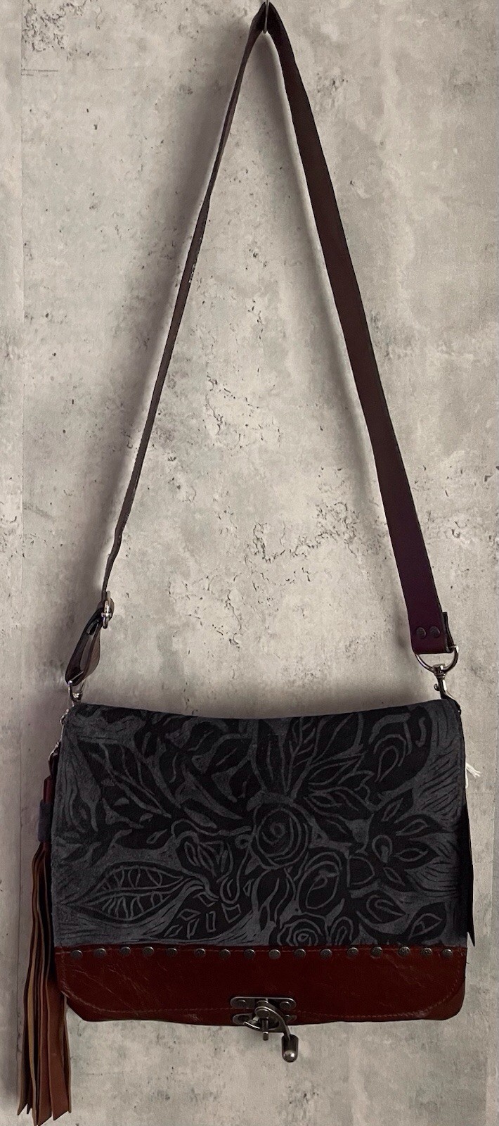 Urban Gypsy Design Oxford Leather Clutch Crossbody Handbag Fringe Boho NWT
