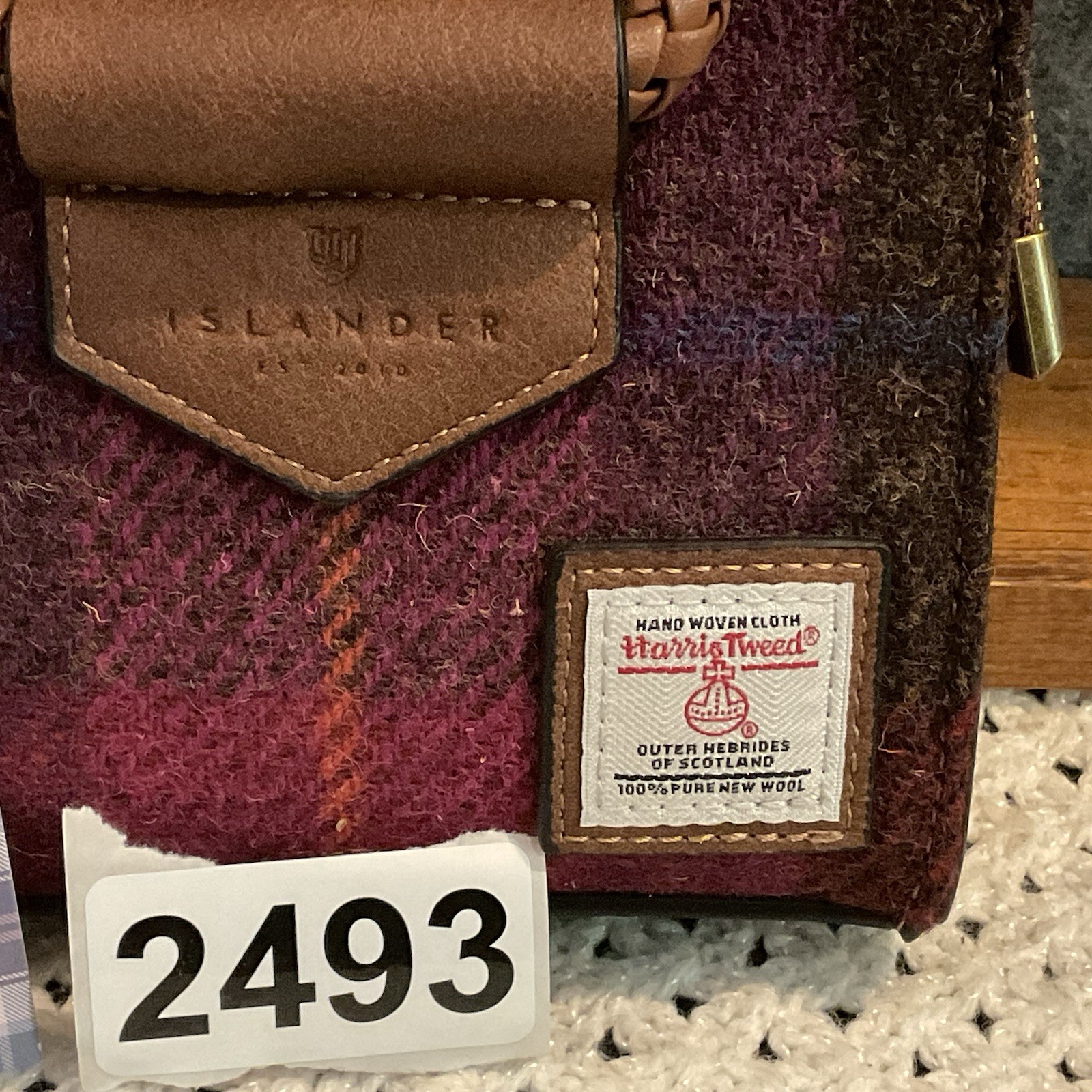 Islander Harris Tweed Wool Fuscia Tartan Mini Satchel Crossbody Bag Fall NEW