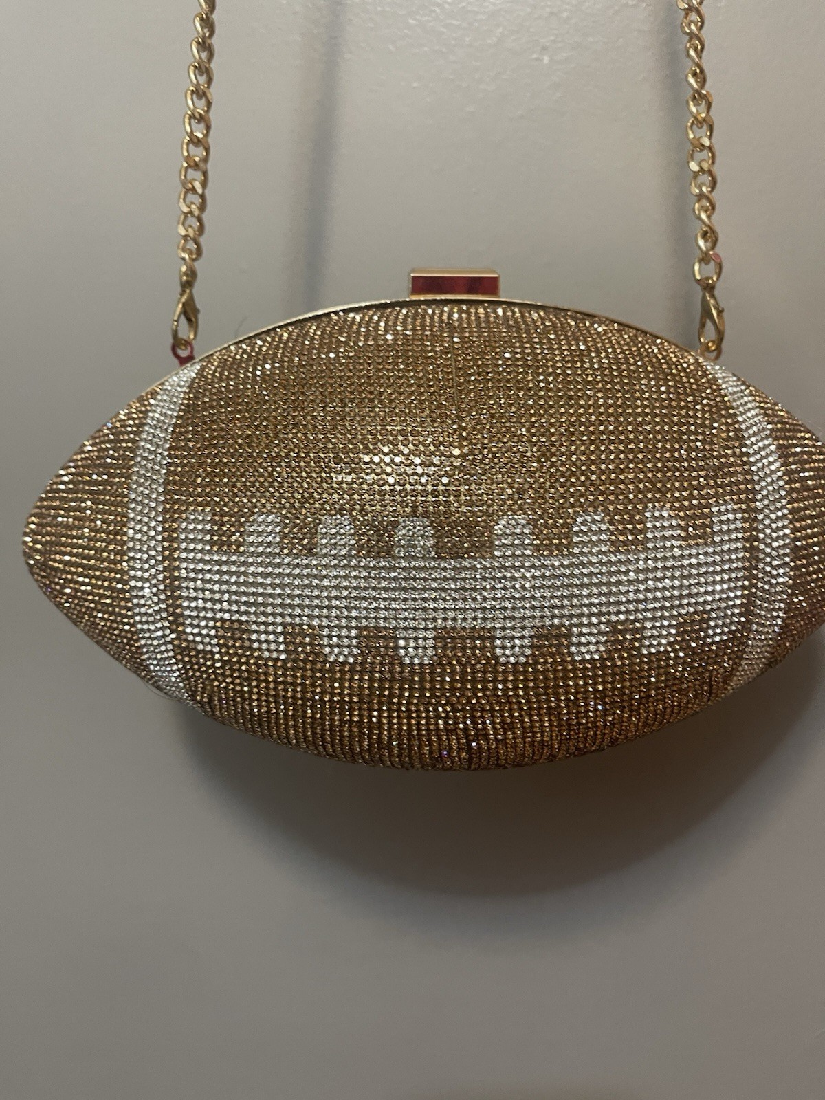 Elegant Champagne, Rhinestone Football Crossbody Bag With Gold Chain