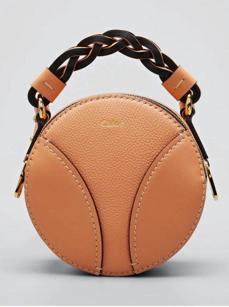 Chloé Light Brown Bloom Grained Calfskin Mini Round Daria Crossbody Bag
