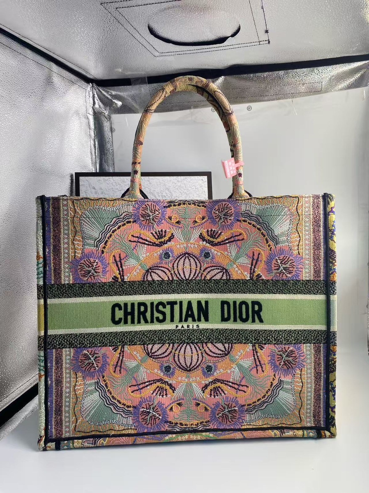 Christian Dior Book Tote Multicolor Floral Canvas Top Handle Bag