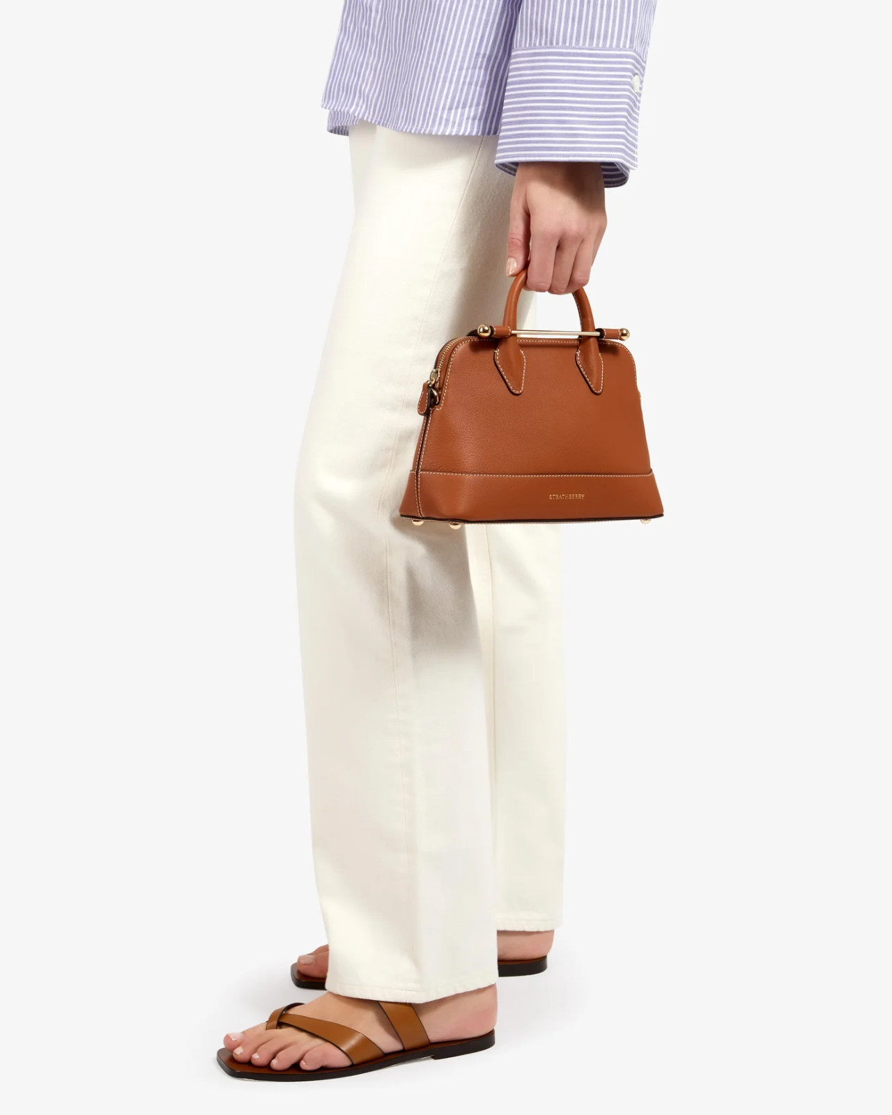The Strathberry Dome Mini Tote Leather Purse in Chestnut