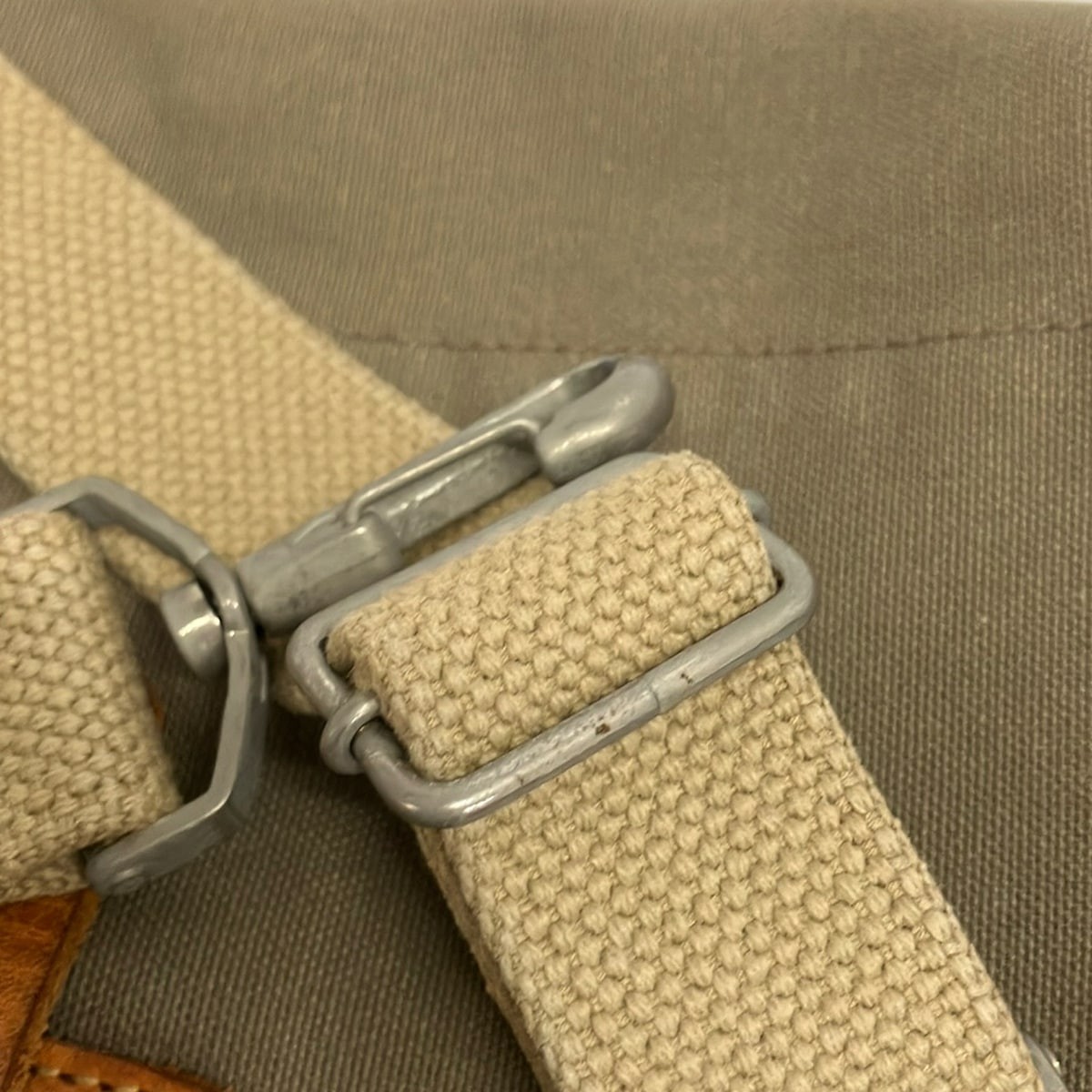 Ichizawa canvas Gray Beige Light Beige Brown Canvas Leather Shoulder Bag