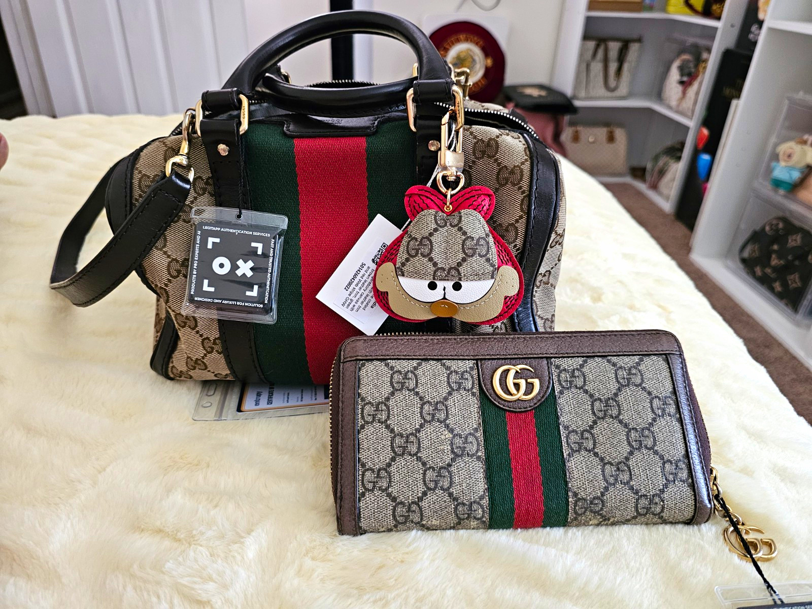 Gucci GG Web Stripe Top Handle Bag w/ Detachable Crossbody Strap & Garfield