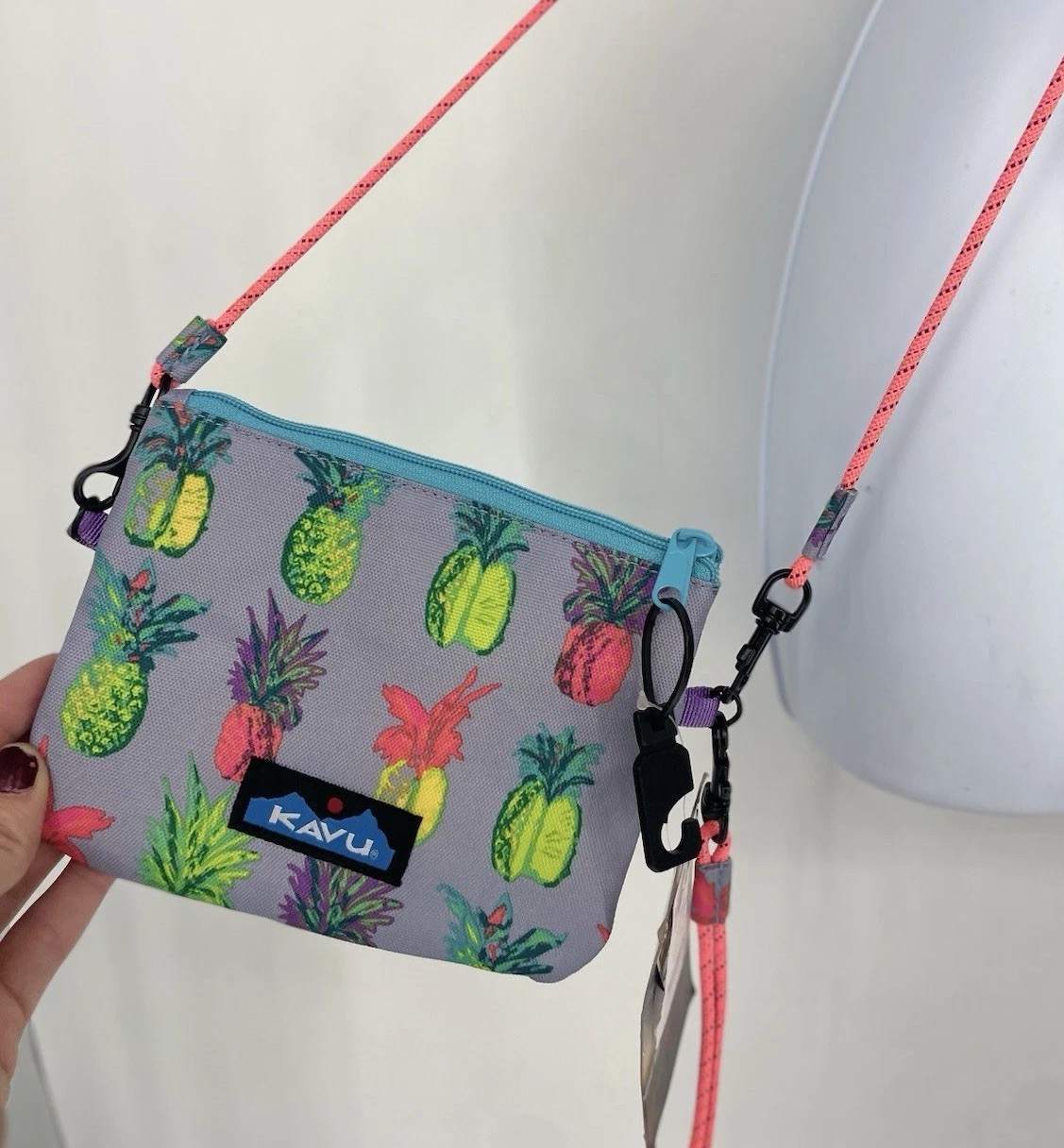 NEW Kavu Renrose Pineapple Pop Purse Crossbody Neon Blue Pink 80s Colorful Fun