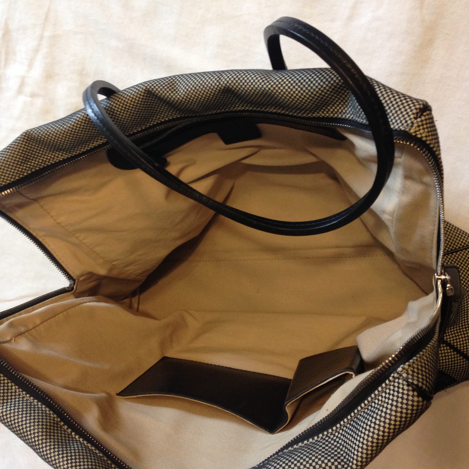 BALLY BLACK & WHITE MICRO-CHECK CANVAS /LEATHER TRIM TOTE SHOULDER HANDBAG