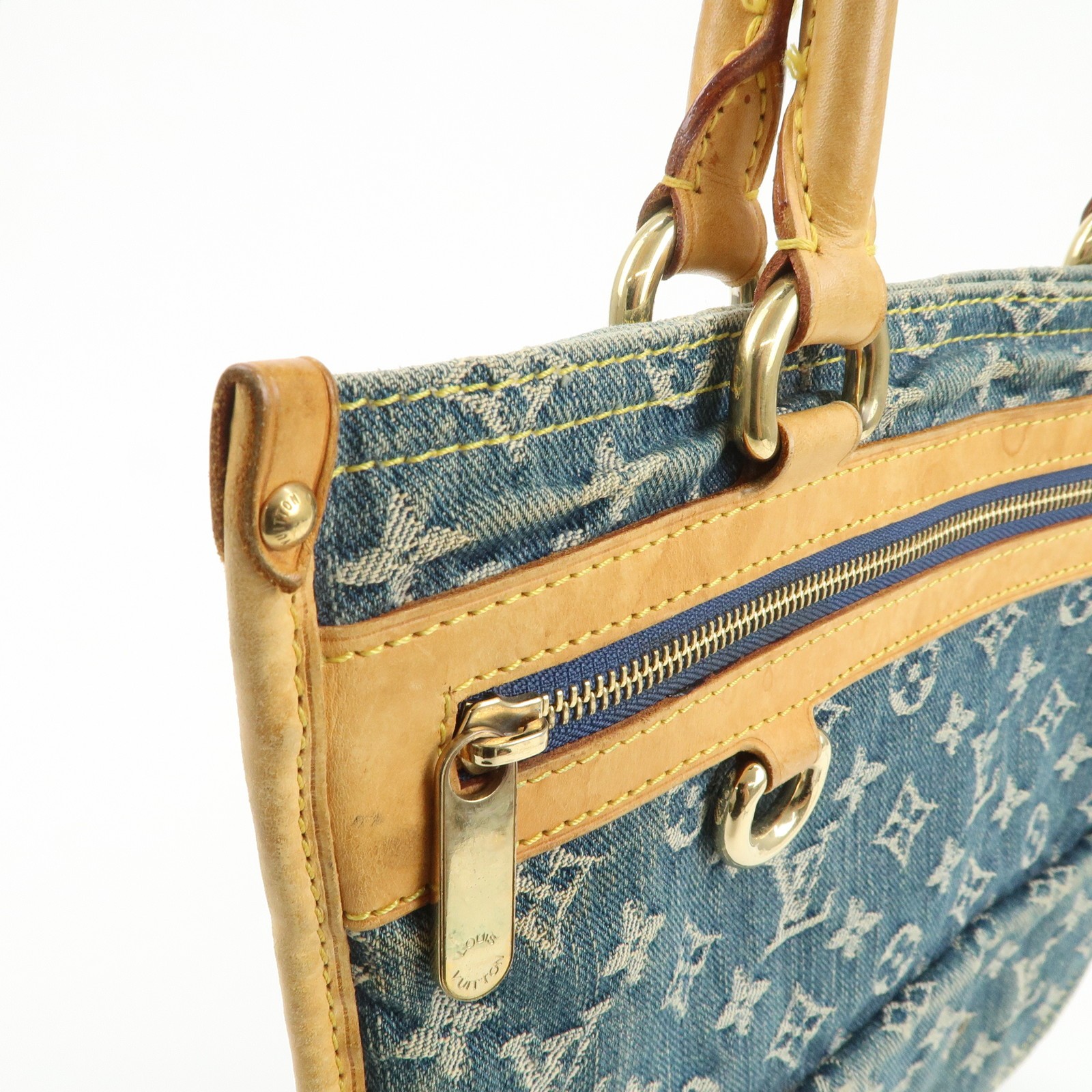 Louis Vuitton Monogram Denim Flat Shopper Tote Bag Blue M95018 Auth Used F/S