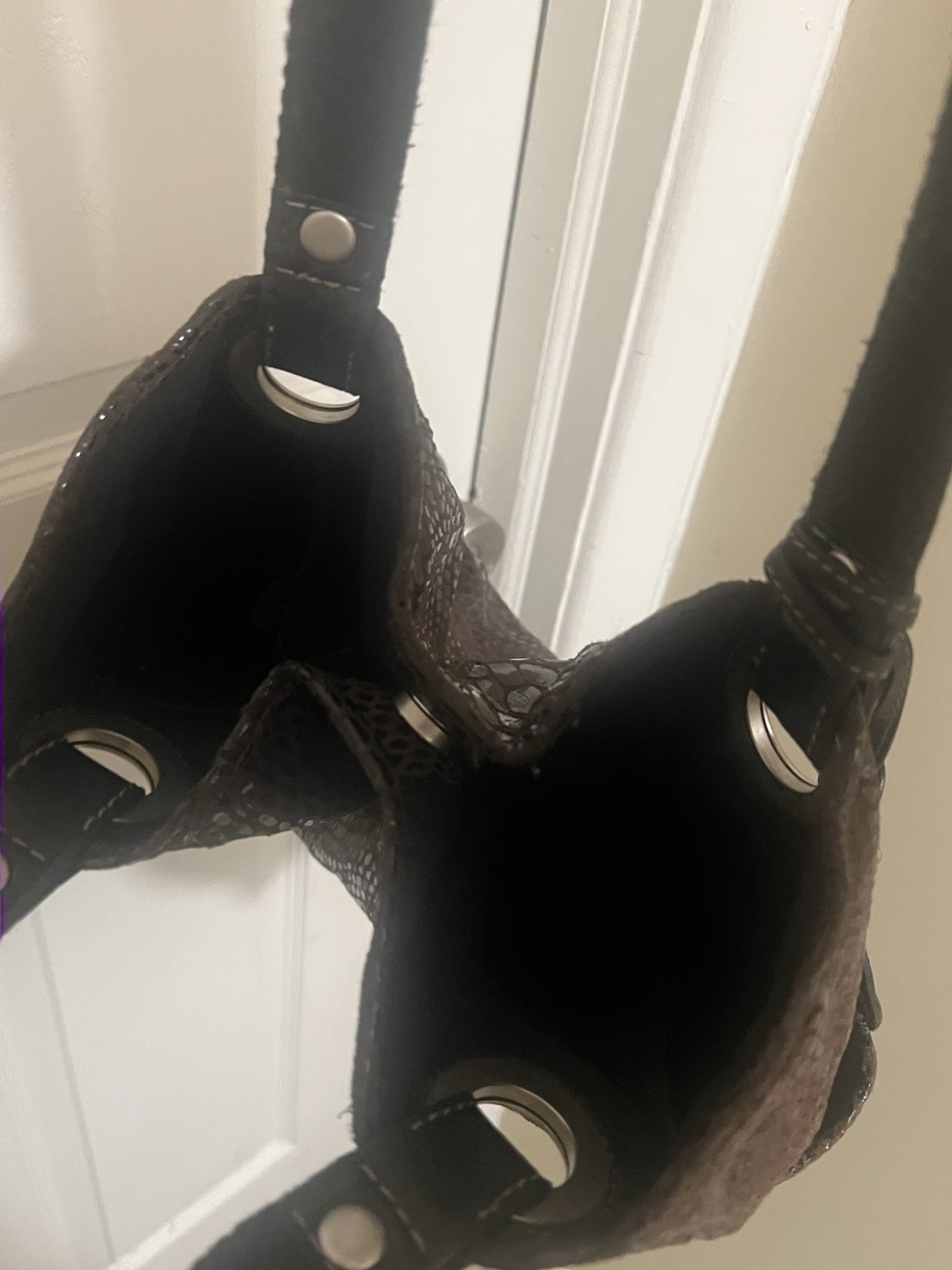 Fossil Hathaway tote Y2K bag, brown, shiny snakeskin print leather,BohoChic