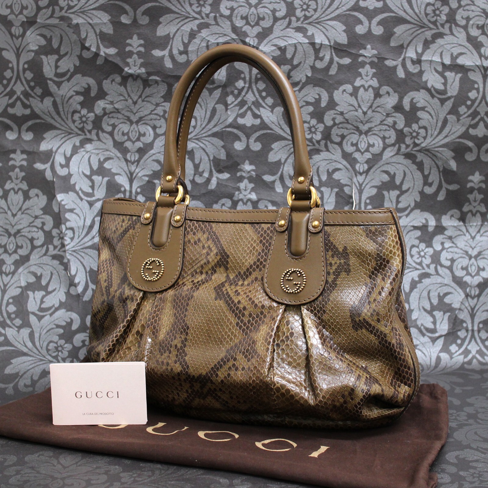 GUCCI Leather Brown Scarlett Studded Handbag Shoulder Bag #120 Rise-on