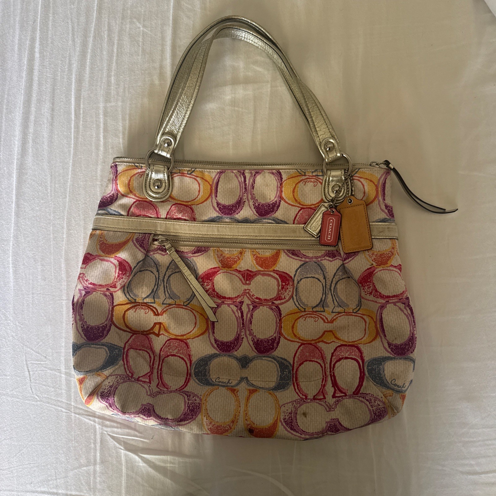 Coach Poppy Dream C Glam Tote 19023 Multicolor Signature C Shoulder Purse Tote