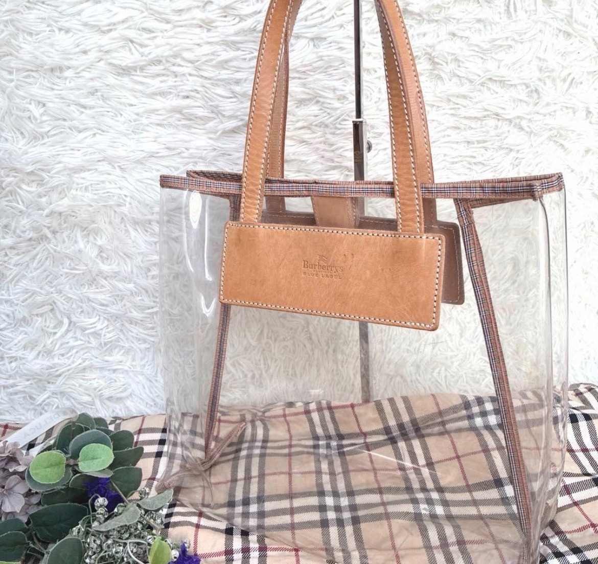 Burberry Nova Check PVC Clear Tote Bag Blue Label Clear Bag Rare From JAPAN