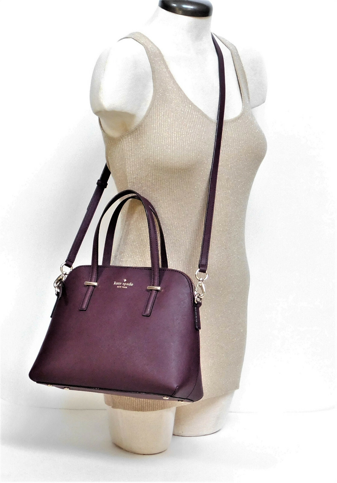 Kate Spade Cedar Street Crosshatch Maise Mulled Wine Zip Satchel PXRU4471