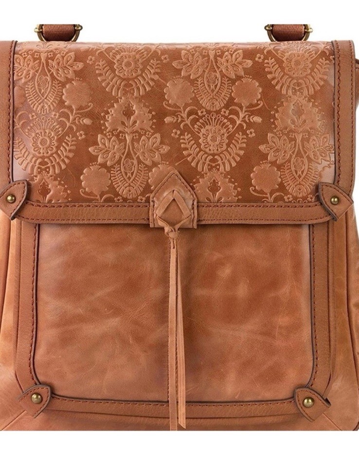 The Sak Brown Floral Embossed Crossbody Bag Zip Top Magnetic, Gold Hardware