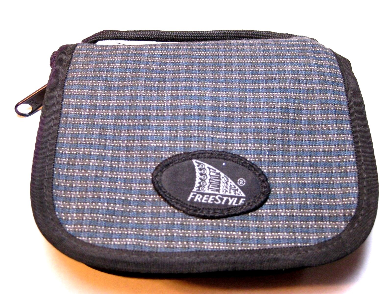 FREESTYLE STRING PURSE-BLUE STRIPE PATTERN-LIPSTICK HOLDER-KEY RING-ID WINDOW !!