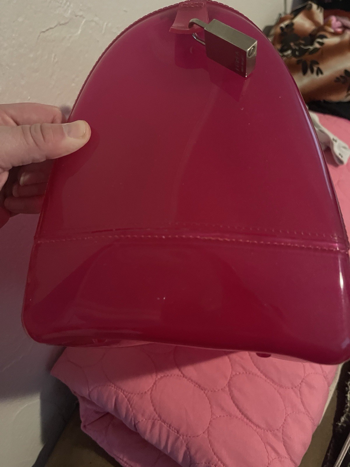 Furla Candy Bag Pink Satchel Lock Charm Brand Logo Silver Hardware