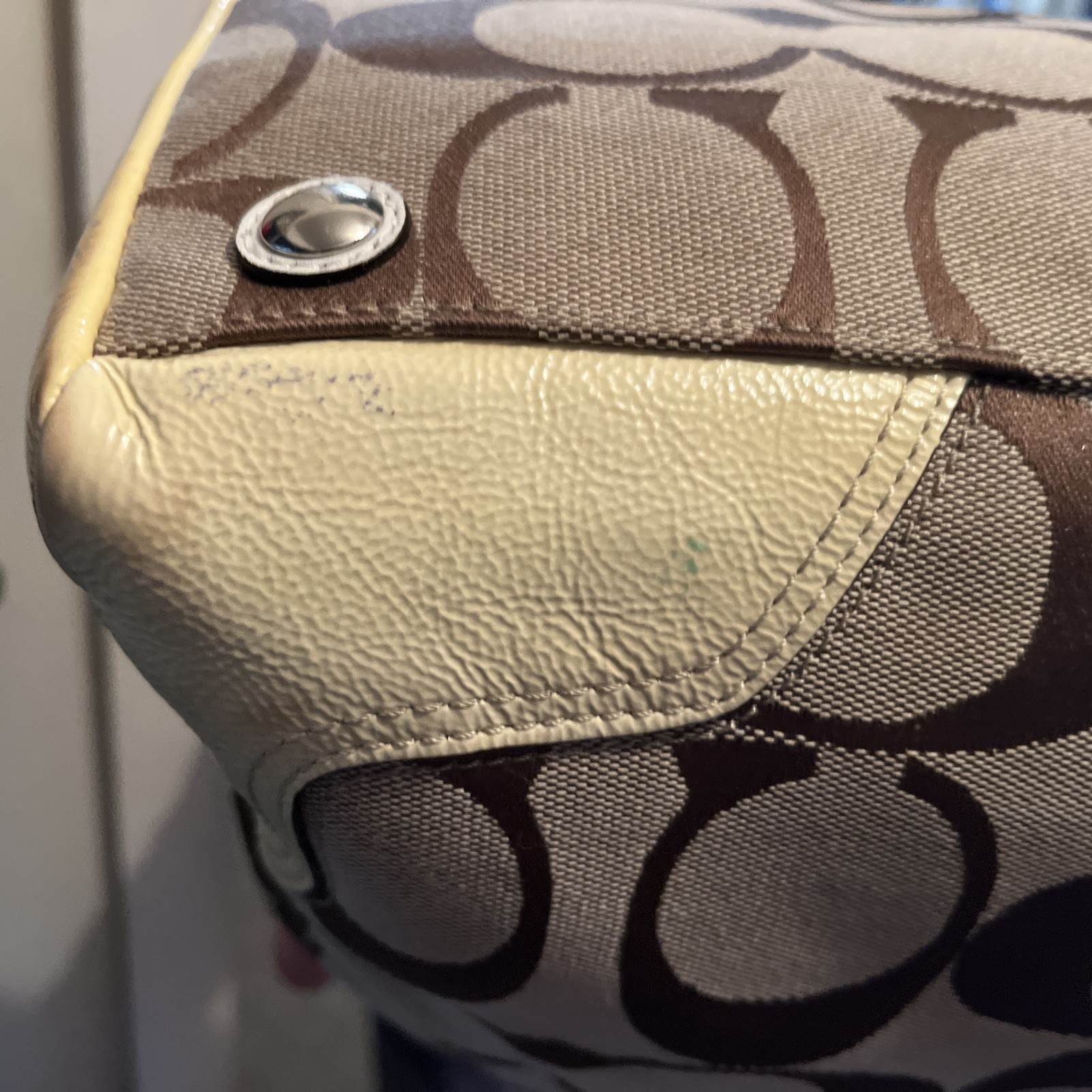 COACH J0920-F13812 Hampton Yellow/Brown Monogram Canvas Leather Shoulder Handbag