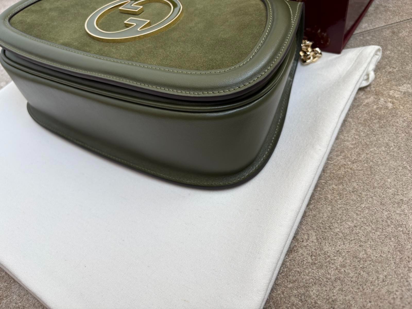 Gucci Blondie Medium Bag Green Leather Chain Strap Gold / Green GG Authentic