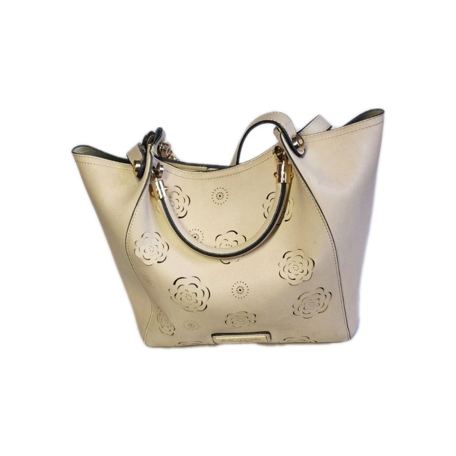 Marc New York Andrew Marc Beige Flower Cut Out Hobo Bag Purse Gold Hardware