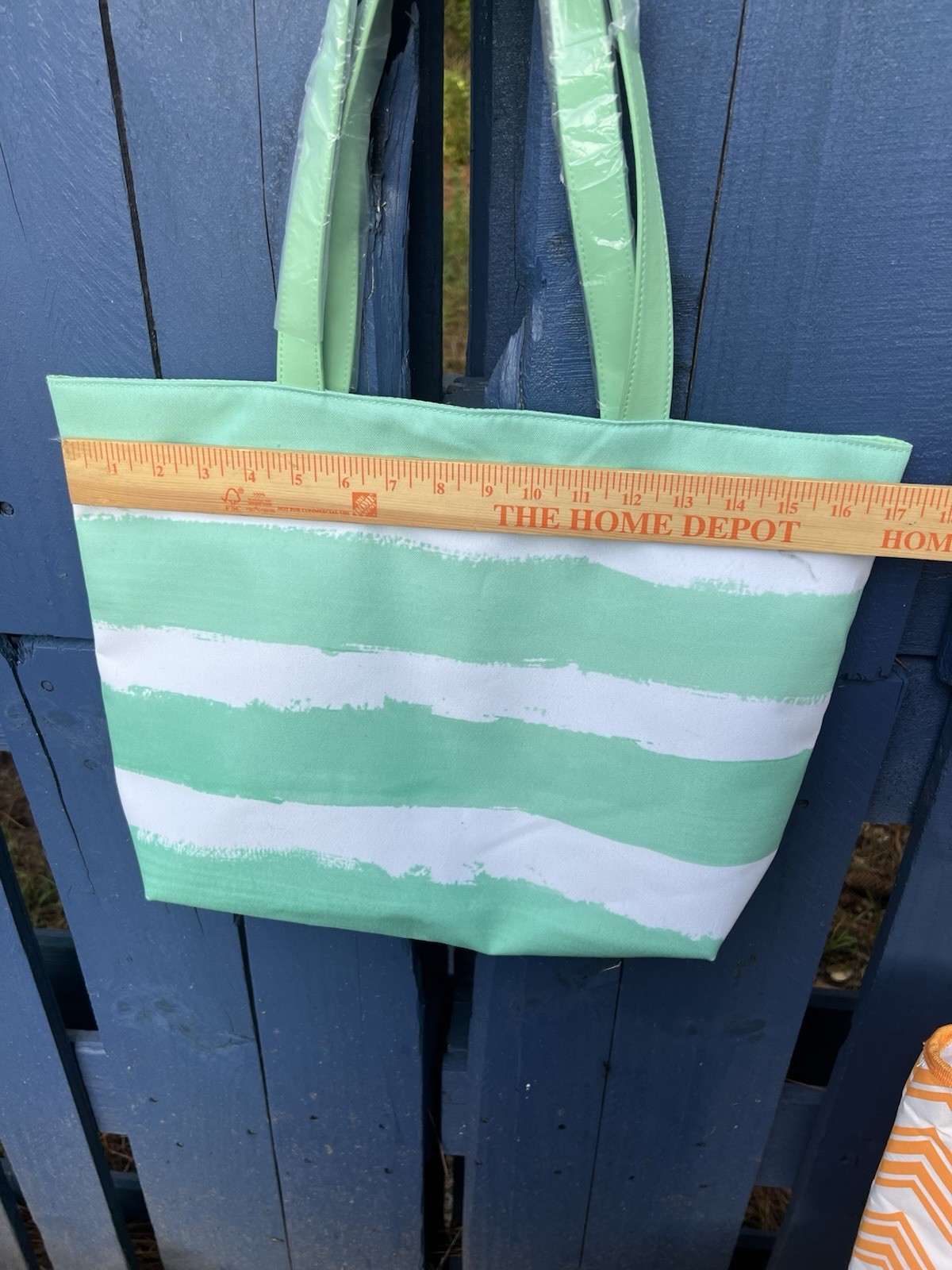 Clinique x Drawbertson Spring Travel Tote Bag Mint Green/White Lined Design