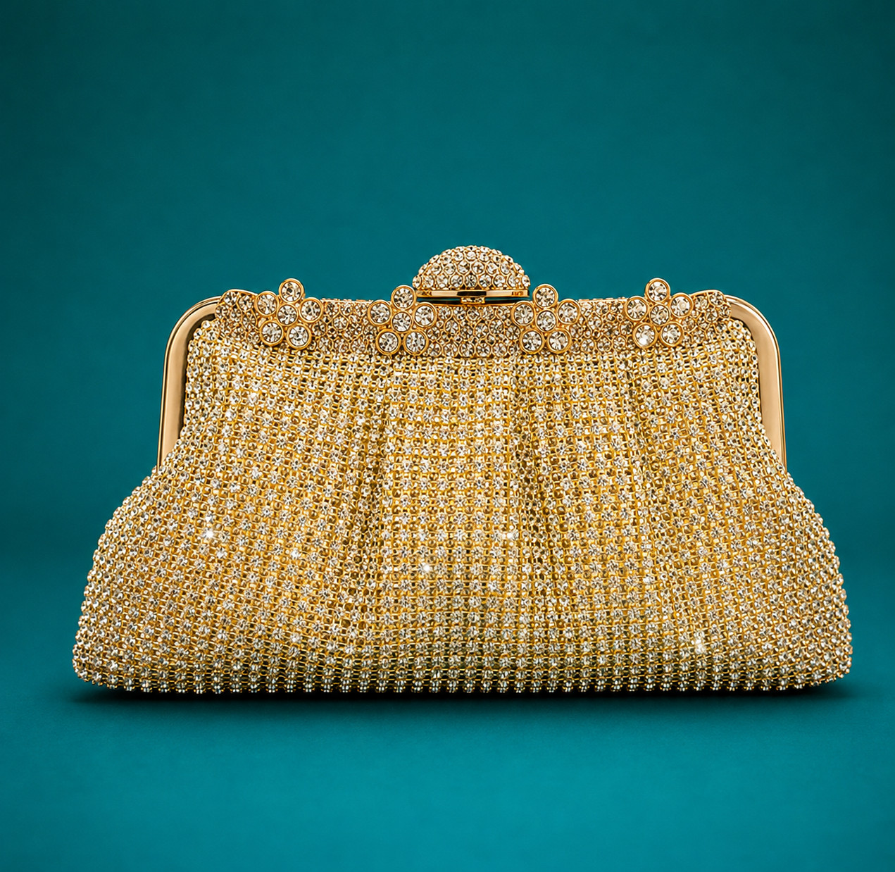 LUXURY GOLD RHINESTONE EVENING CLUTCH CRYSTAL WEDDING PARTY FORMAL HANDBAG
