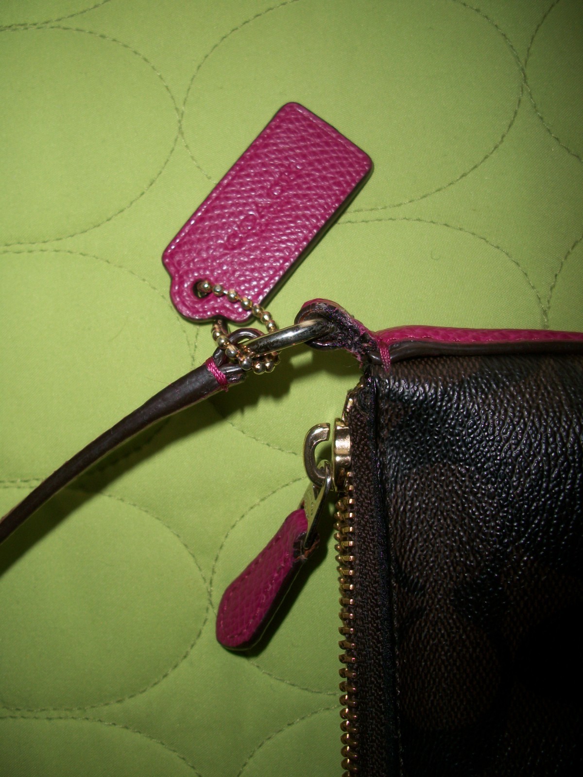 Coach North/South F35940 Brown/Pink Crossbody Bag with Signature Monogram